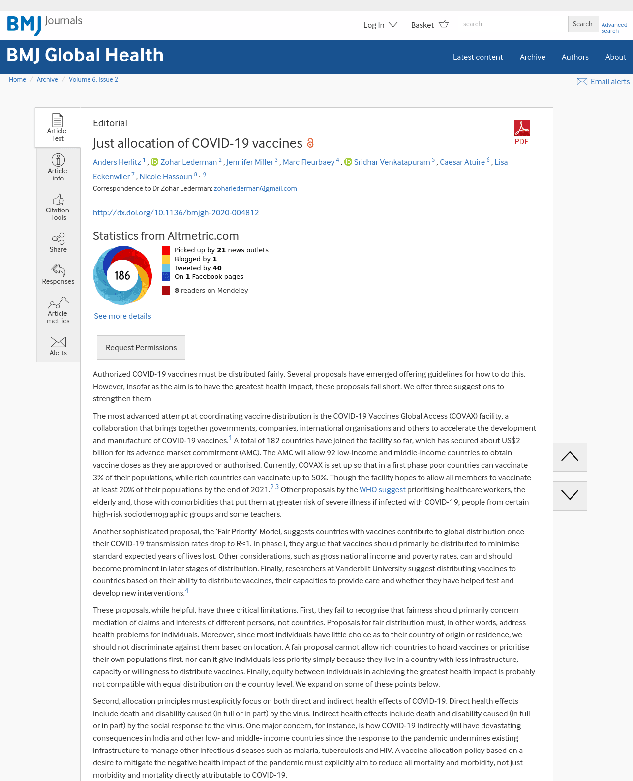 Just allocation of COVID-19 vaccines