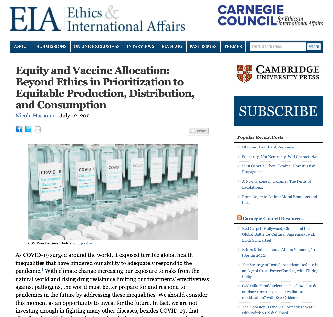 Equity and Vaccine Allocation