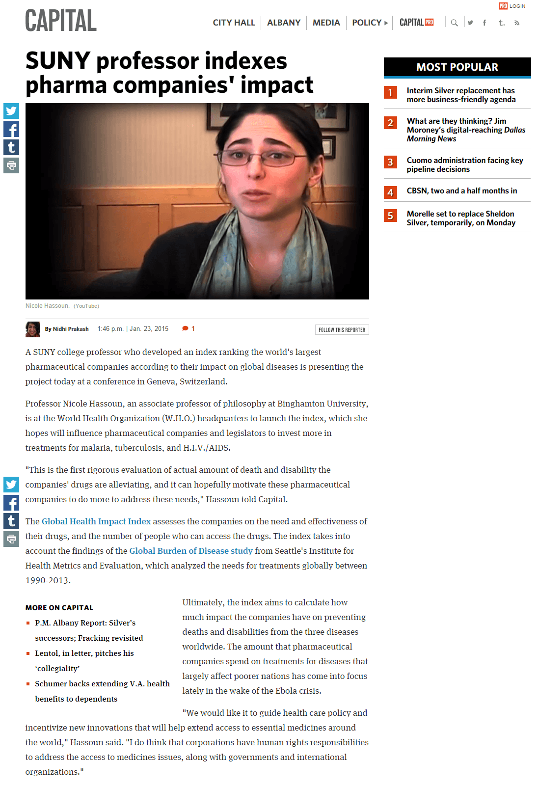 SUNY professor indexes pharma companies’ impact