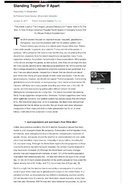 Standing Together If Apart: Responding To Globalization