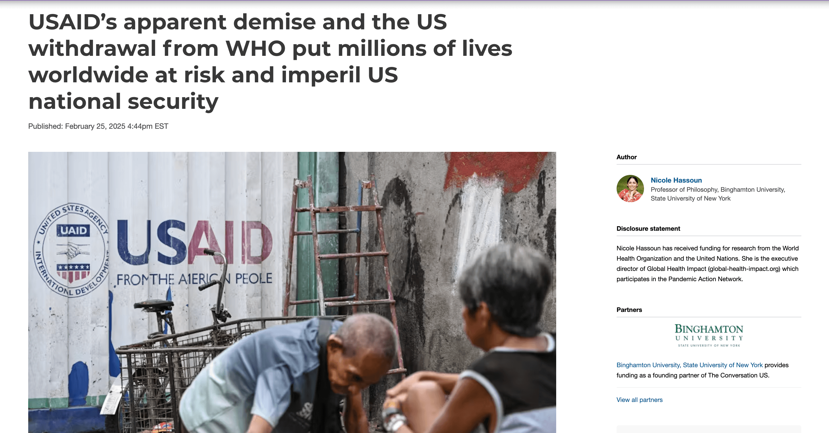 USAID’s apparent demise and the US withdrawal from WHO put millions of lives worldwide at risk and imperil US national security