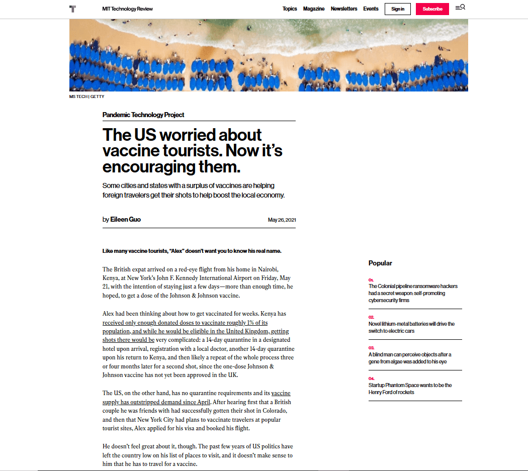 The US worried about vaccine tourists. Now it’s encouraging them.